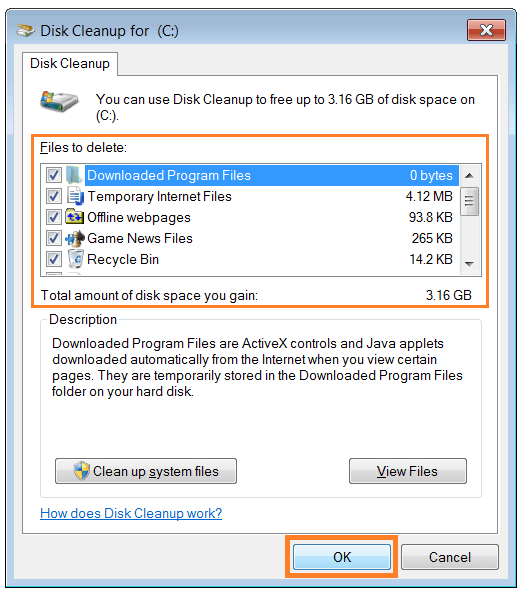 win 7 disk cleanup