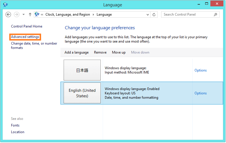 Language Pack not usable - control panel - Advanced Settings - WindowsWally