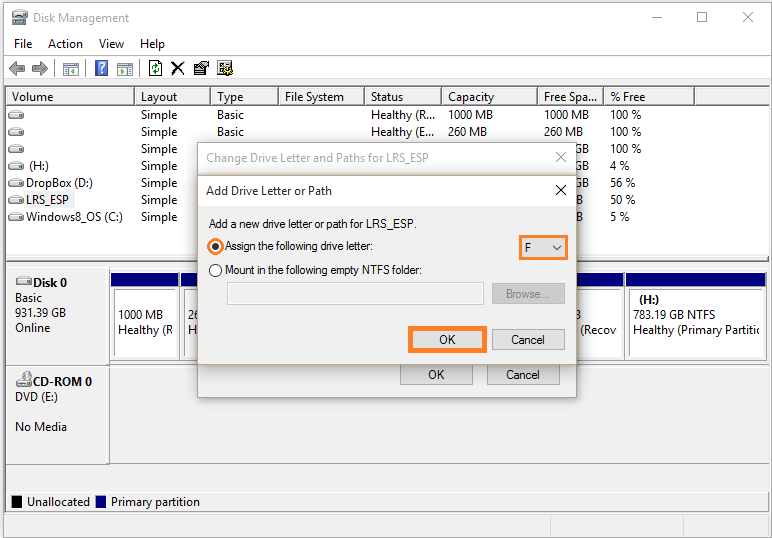 Windows 10 - Disk managment - Right-click - Change Drive Letter and Paths... - Add - OK - WindowsWally