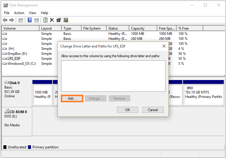 Windows 10 - Disk managment - Right-click - Change Drive Letter and Paths... - Add - WindowsWally