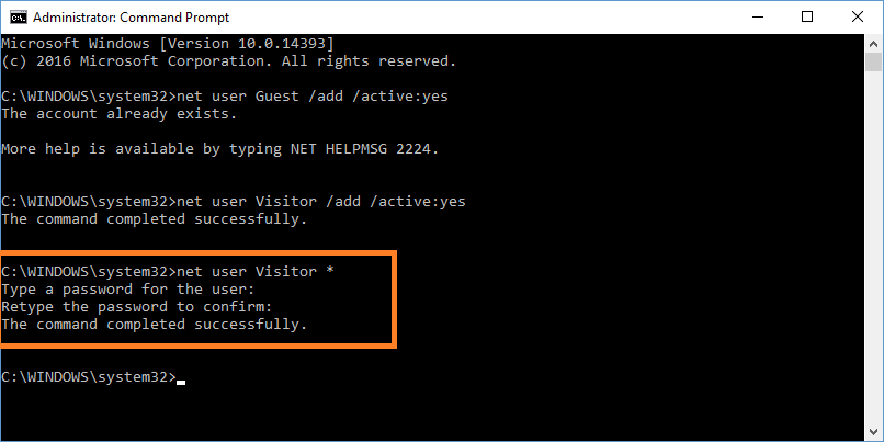 Windows 10 -- Command Prompt - Visitor - Password - Windows Wally