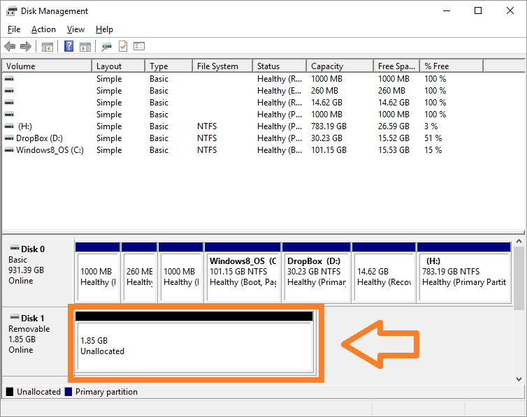 Disk manager -- format SD card - 2 - Windows Wally