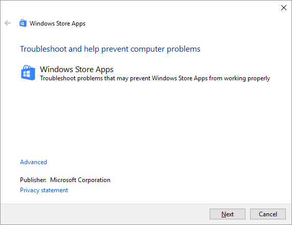 HELPMSG 2182 -- Windows 10 - Microsoft Store Troubleshooter - Windows Wally