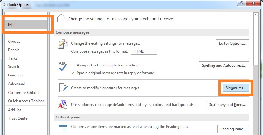 Signature Window - Outlook 2016 - Settings - Signature button -- Windows Wally