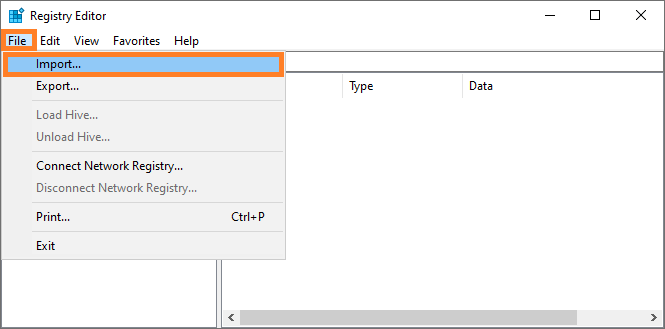 Registry Editor -- regedit - File, Import - Windows 10 - Windows Wally